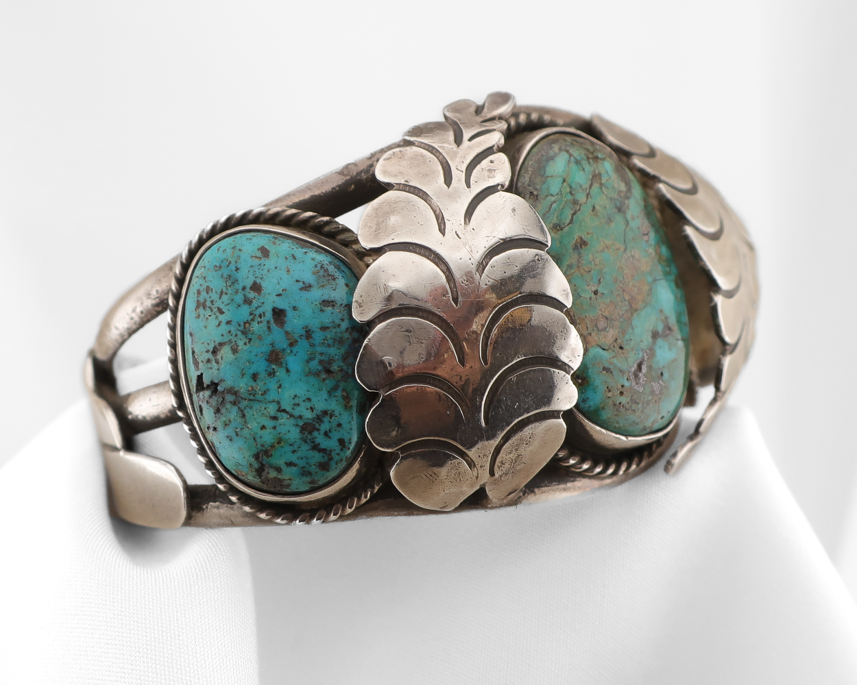 Navajo (Dine') Triple Turquoise Silver Leaf Cuff