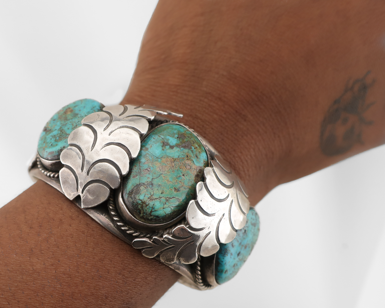 Navajo (Dine') Triple Turquoise Silver Leaf Cuff