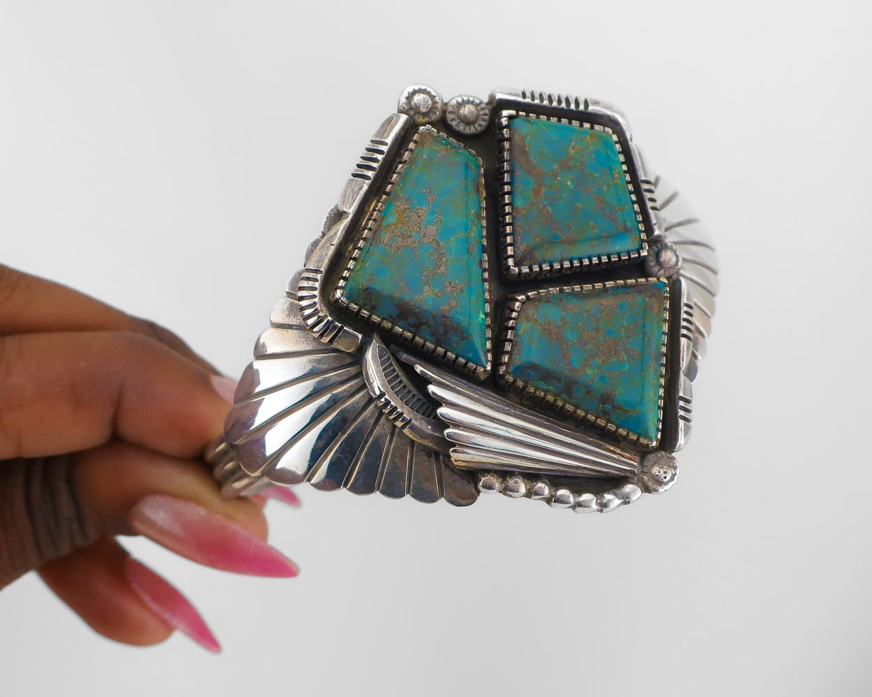 Navajo (Dine') Triangular Triple Turquoise Cuff