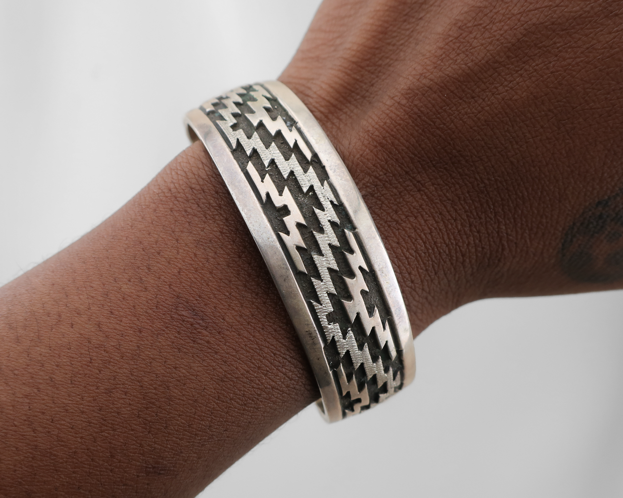 Navajo (Dine') Geometric Sterling Silver Cuff by Gene Jackson