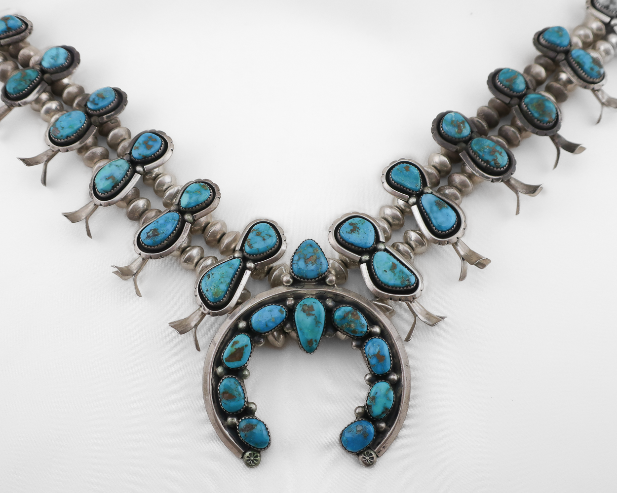 1980s Sterling Navajo (Dine') Squash Blossom Necklace