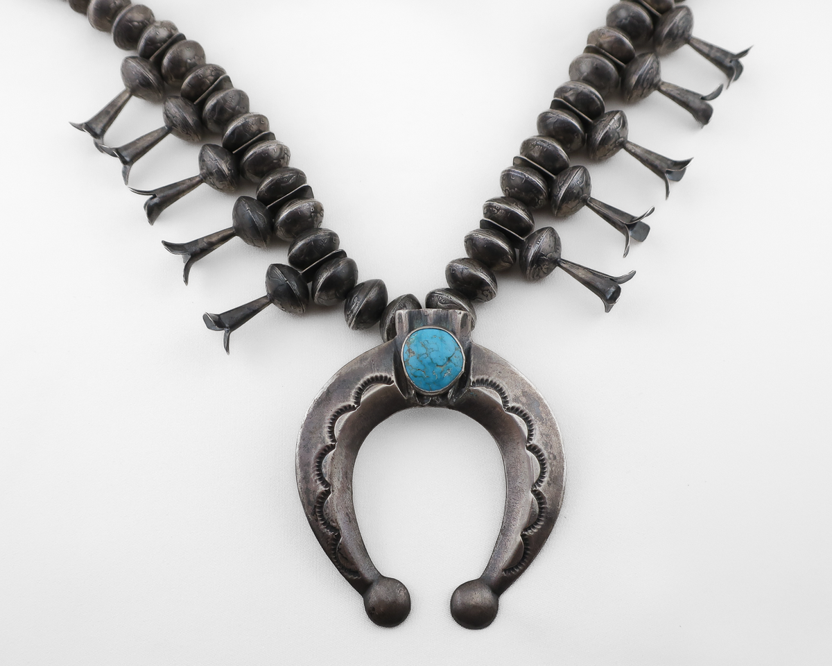 Navajo (Dine') Silver Dime Squash Blossom Necklace — Isadoras
