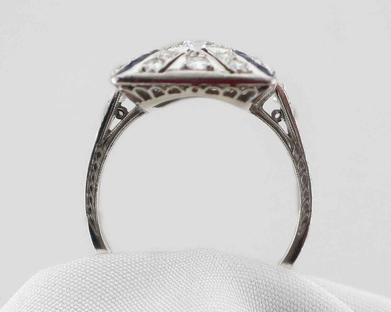 Art Deco Rectangular Diamond & Sapphire Cocktail Ring