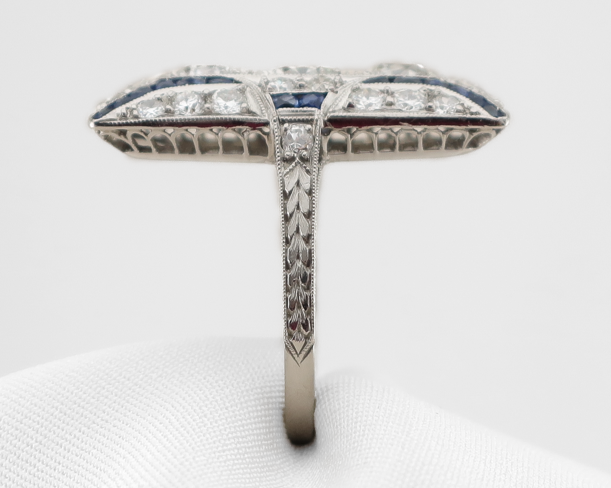 Art Deco Rectangular Diamond & Sapphire Cocktail Ring
