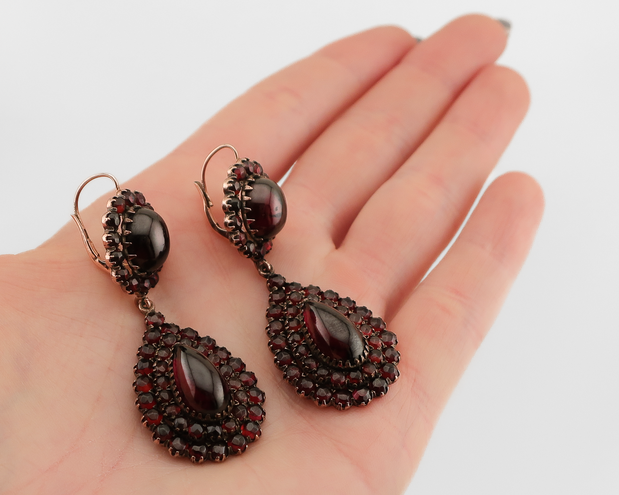 Victorian Bohemian Garnet Drop Earrings