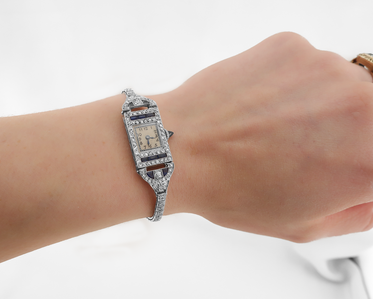 Art Deco French Diamond Sapphire Watch