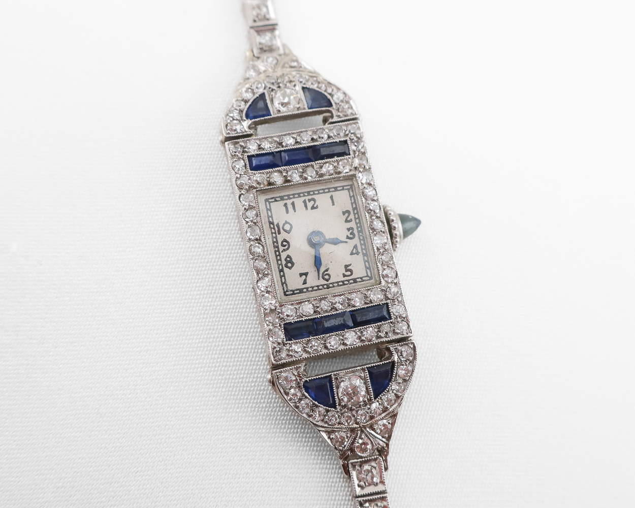 Art Deco French Diamond Sapphire Watch