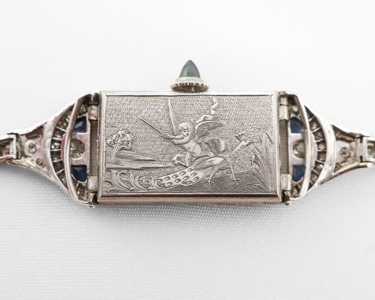 Art Deco French Diamond Sapphire Watch