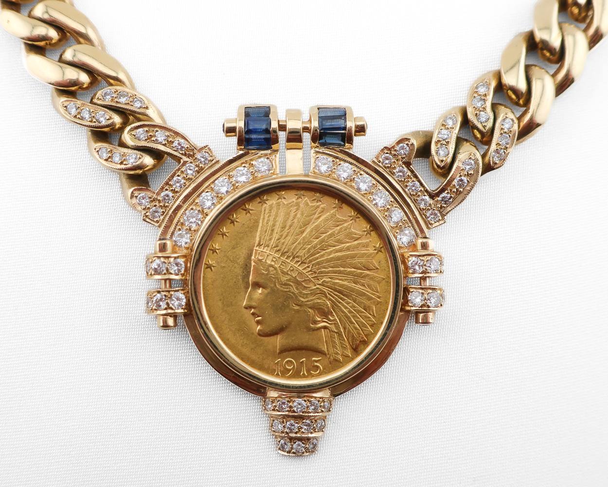 1980s Heavy Curb Link Liberty Coin Necklace