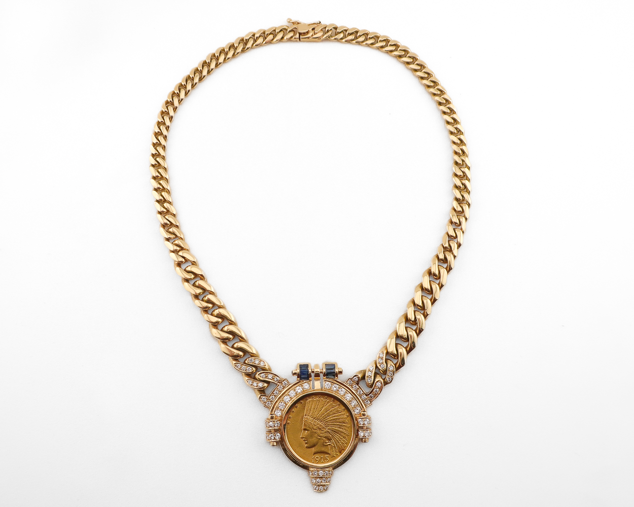 1980s Heavy Curb Link Liberty Coin Necklace