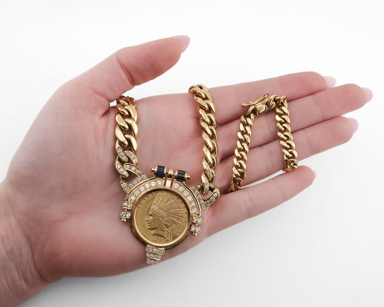 1980s Heavy Curb Link Liberty Coin Necklace