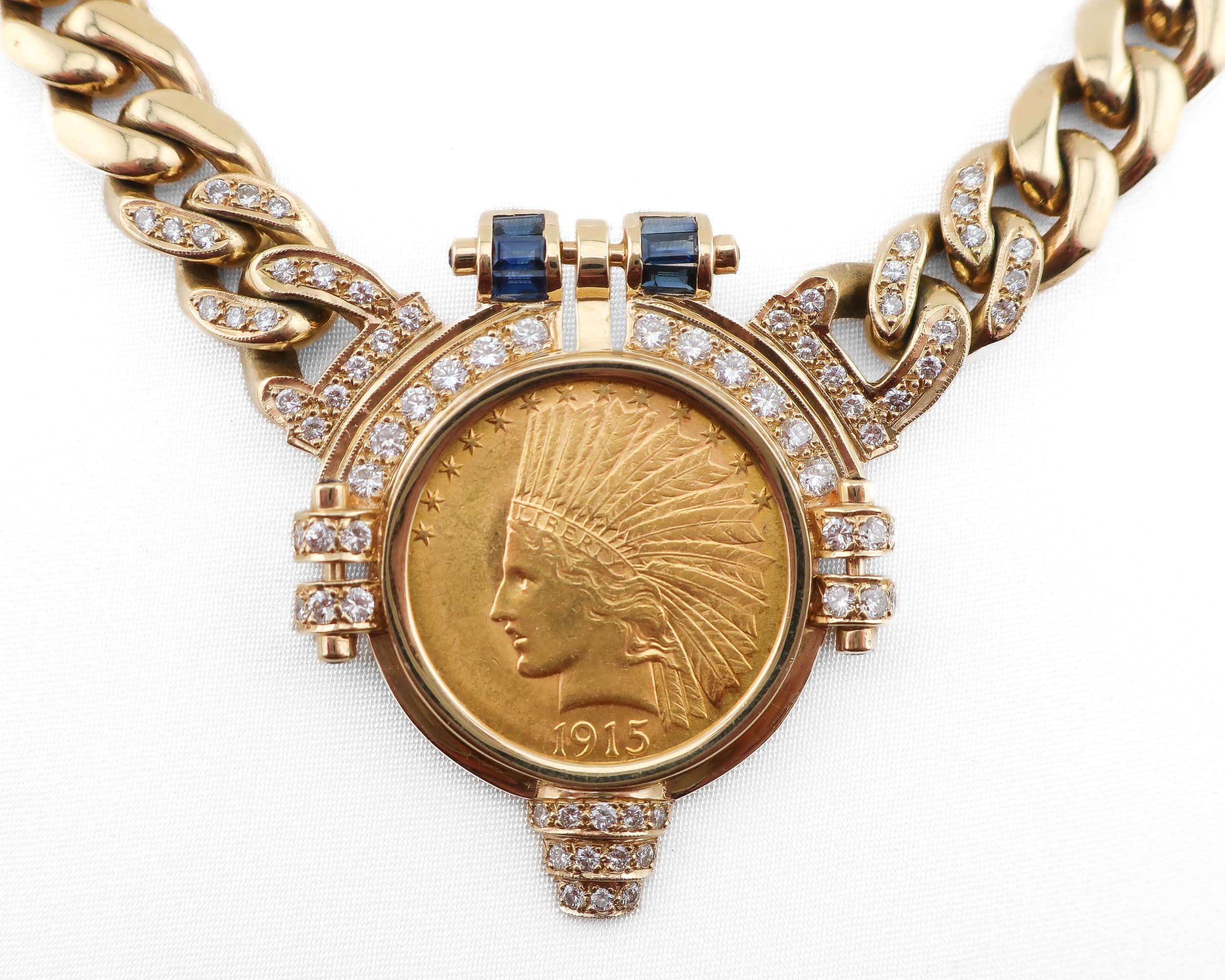1980s Heavy Curb Link Liberty Coin Necklace
