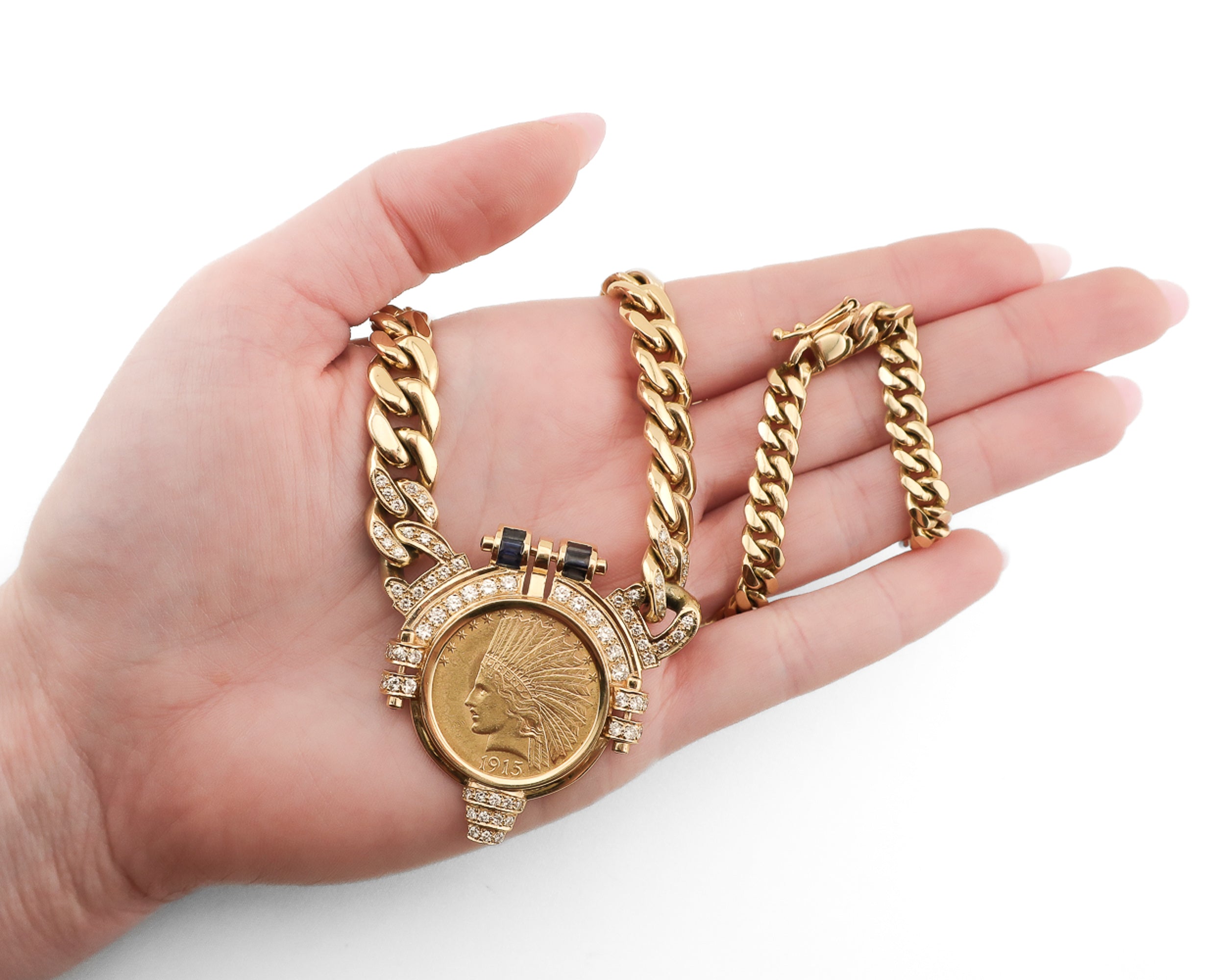 1980s Heavy Curb Link Liberty Coin Necklace