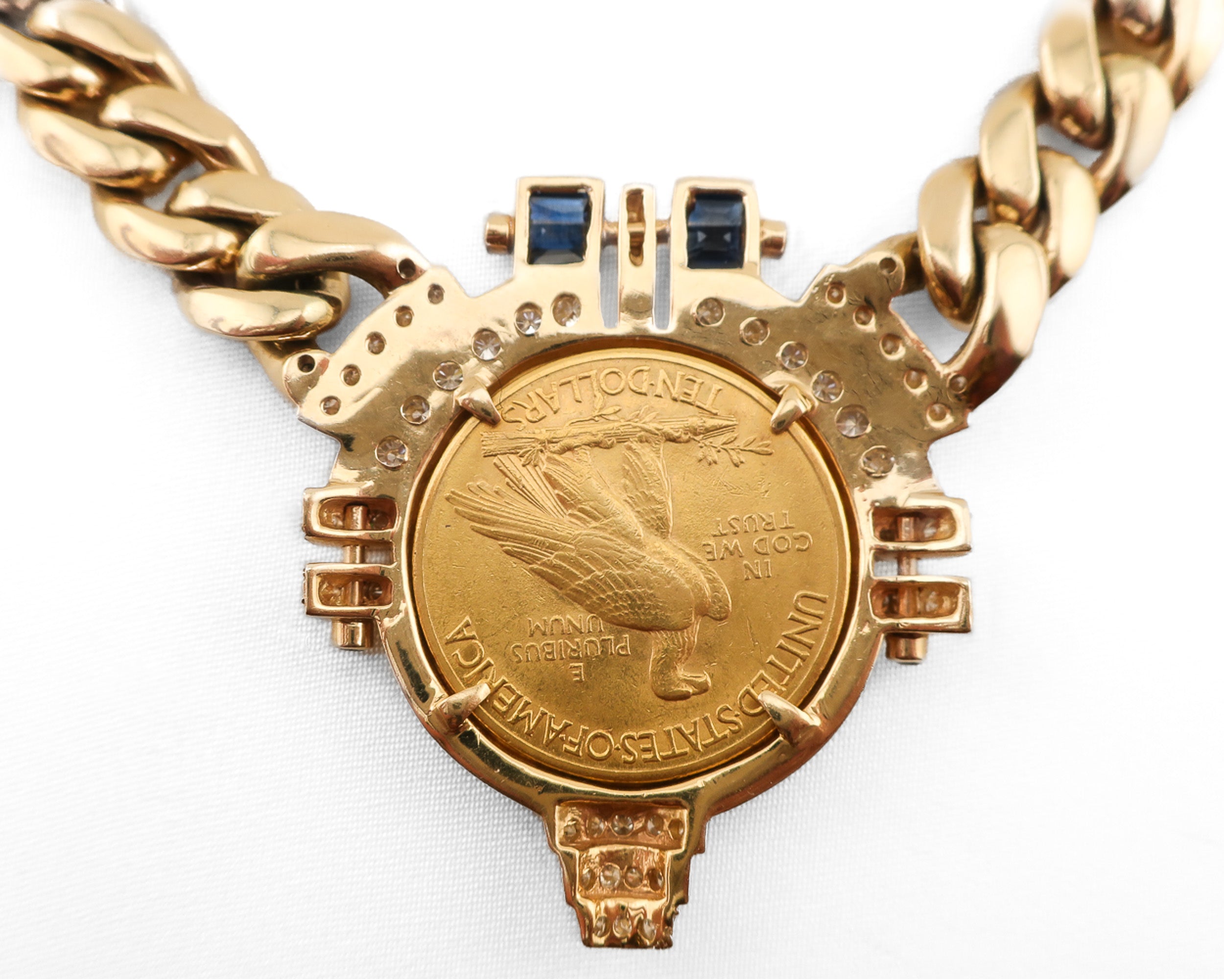 1980s Heavy Curb Link Liberty Coin Necklace