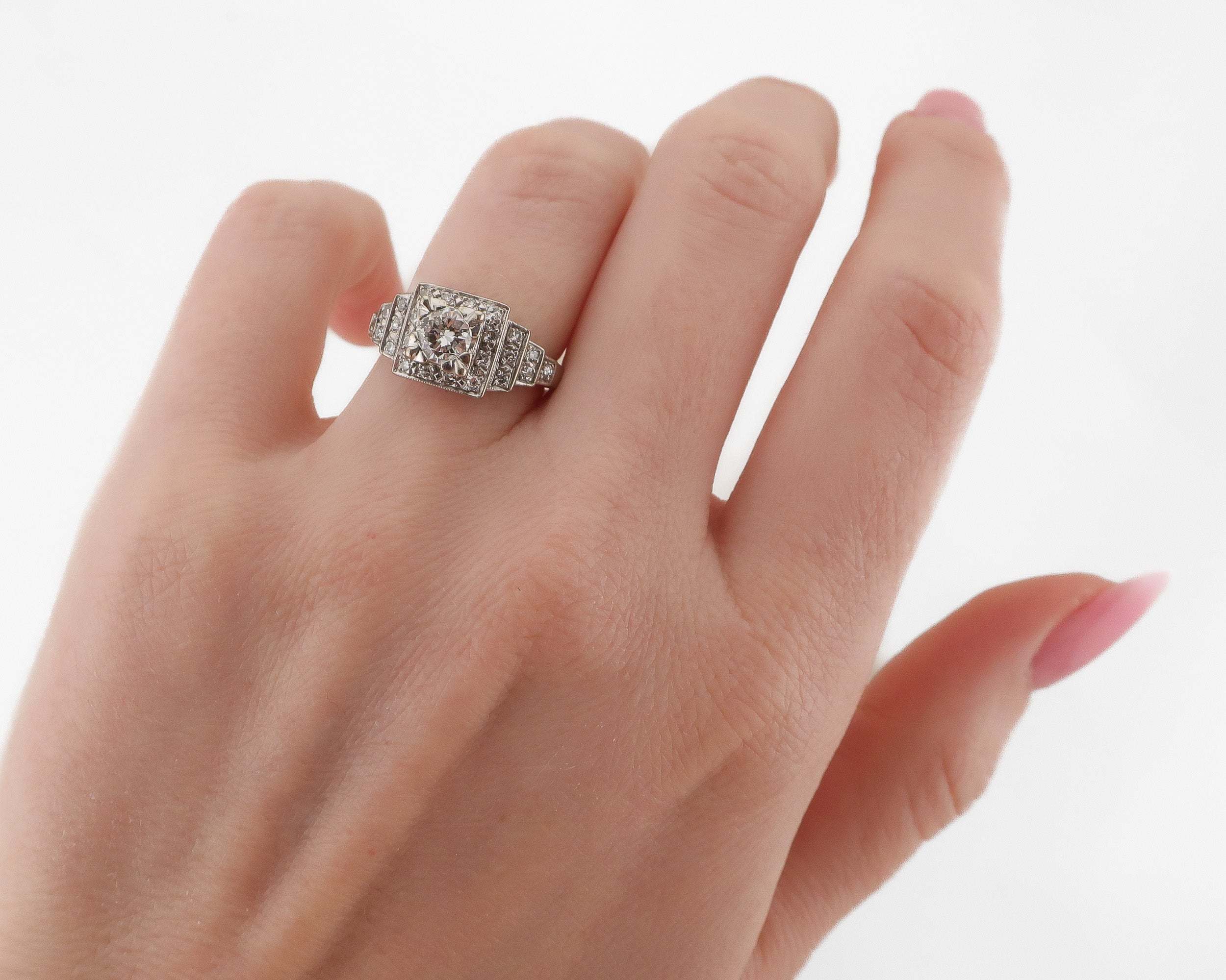 Circa 1950 Midcentury Diamond Step Ring