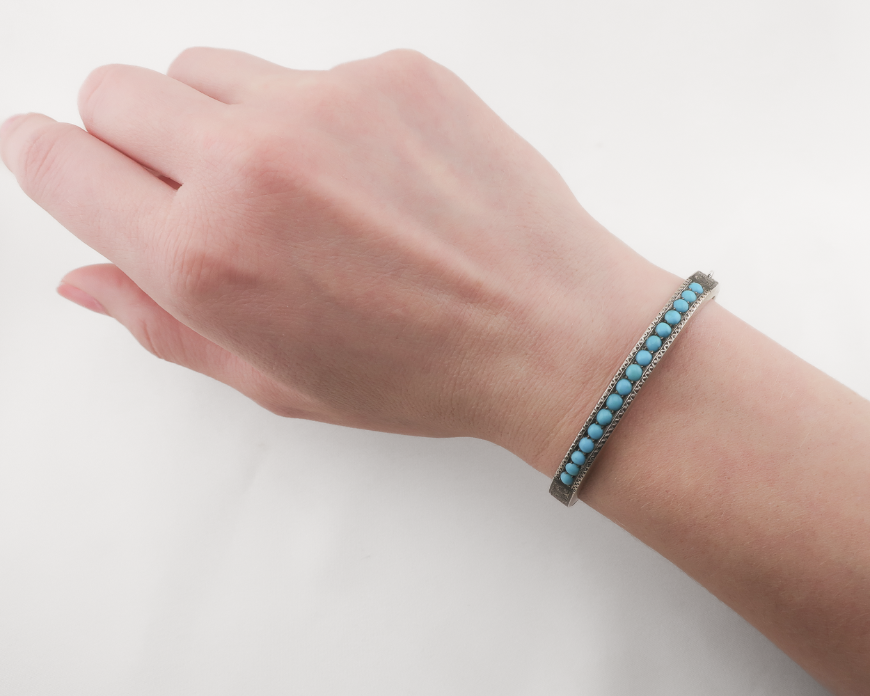 1900s Russian Silver Turquoise Bangle