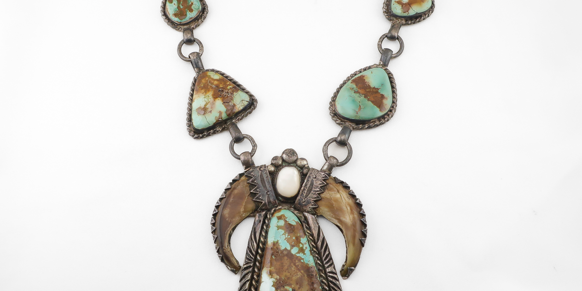 Navajo (Dine') Turquoise & Bear Claw Squash Blossom Necklace