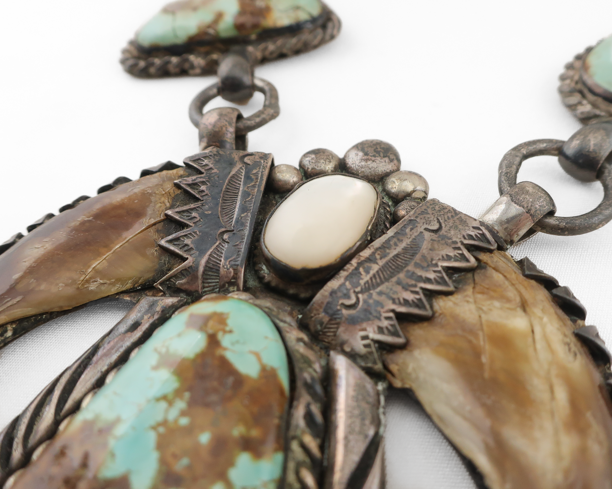 Navajo (Dine') Turquoise & Bear Claw Squash Blossom Necklace