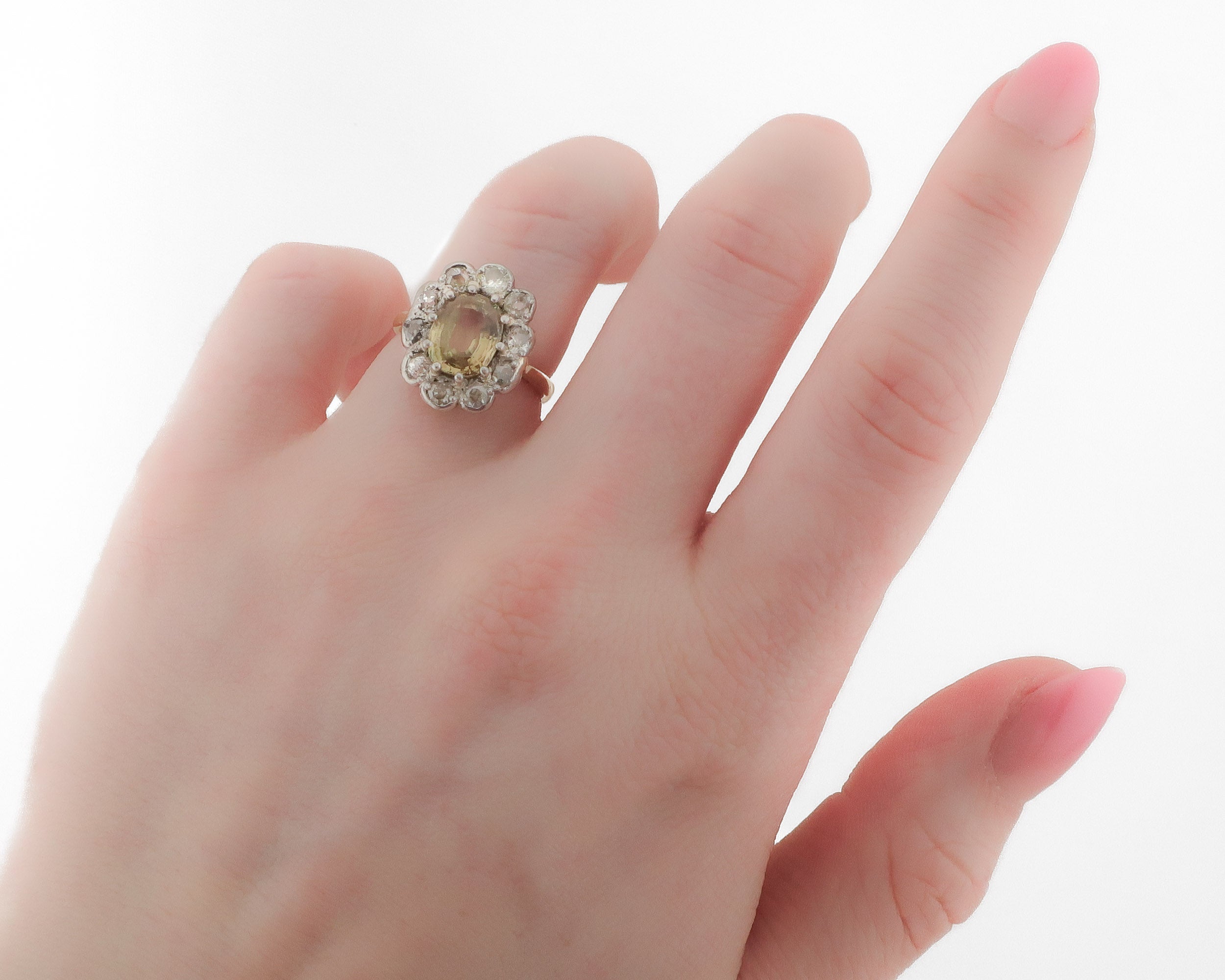 Edwardian Alexandrite & Diamond Halo Ring