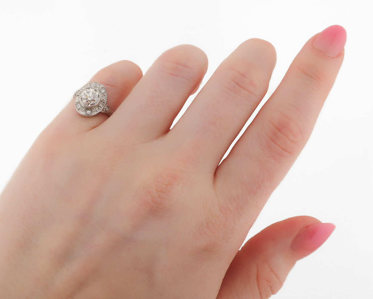 Art Deco Platinum Diamond Halo Ring