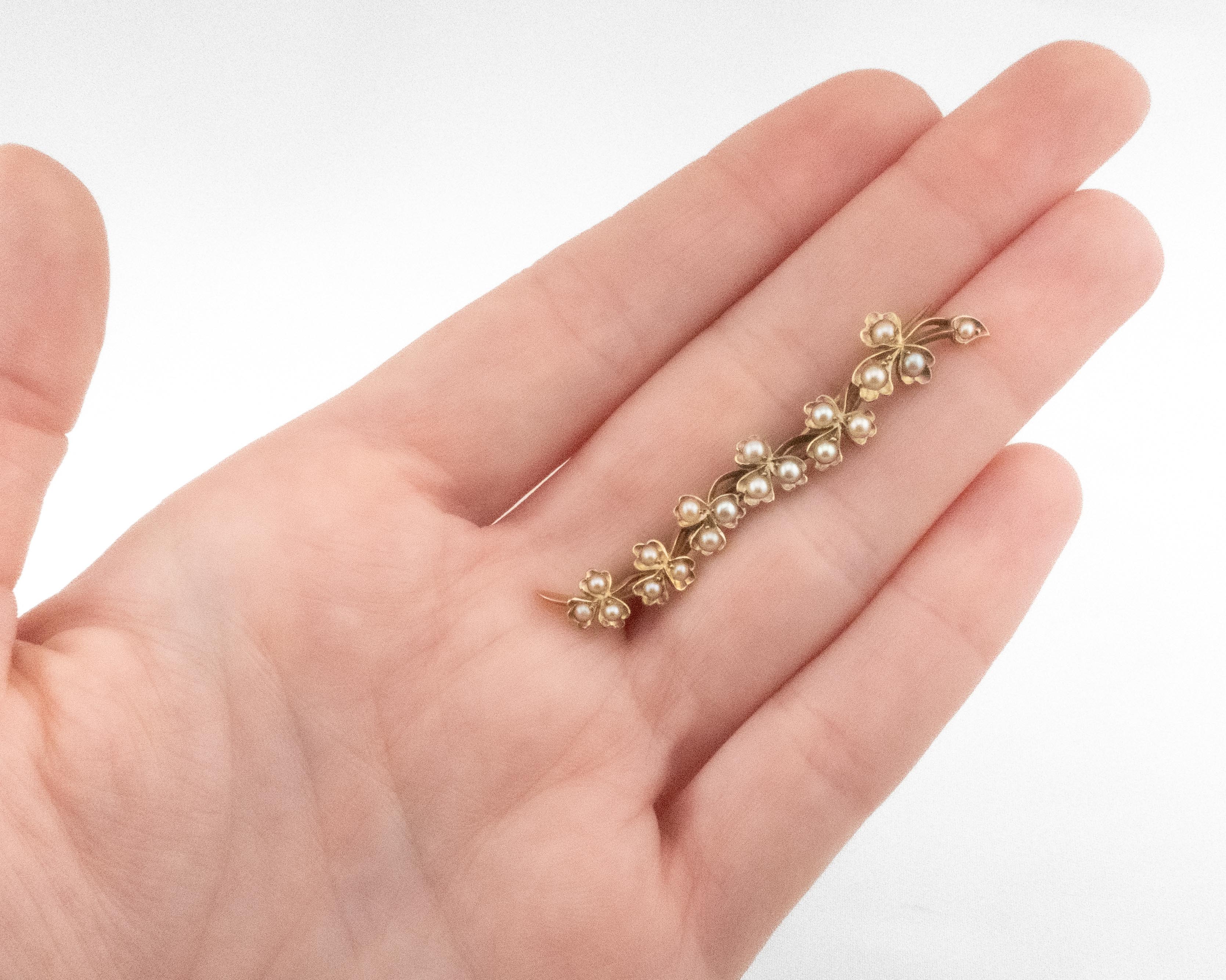 Victorian Pearl & Shamrock Brooch
