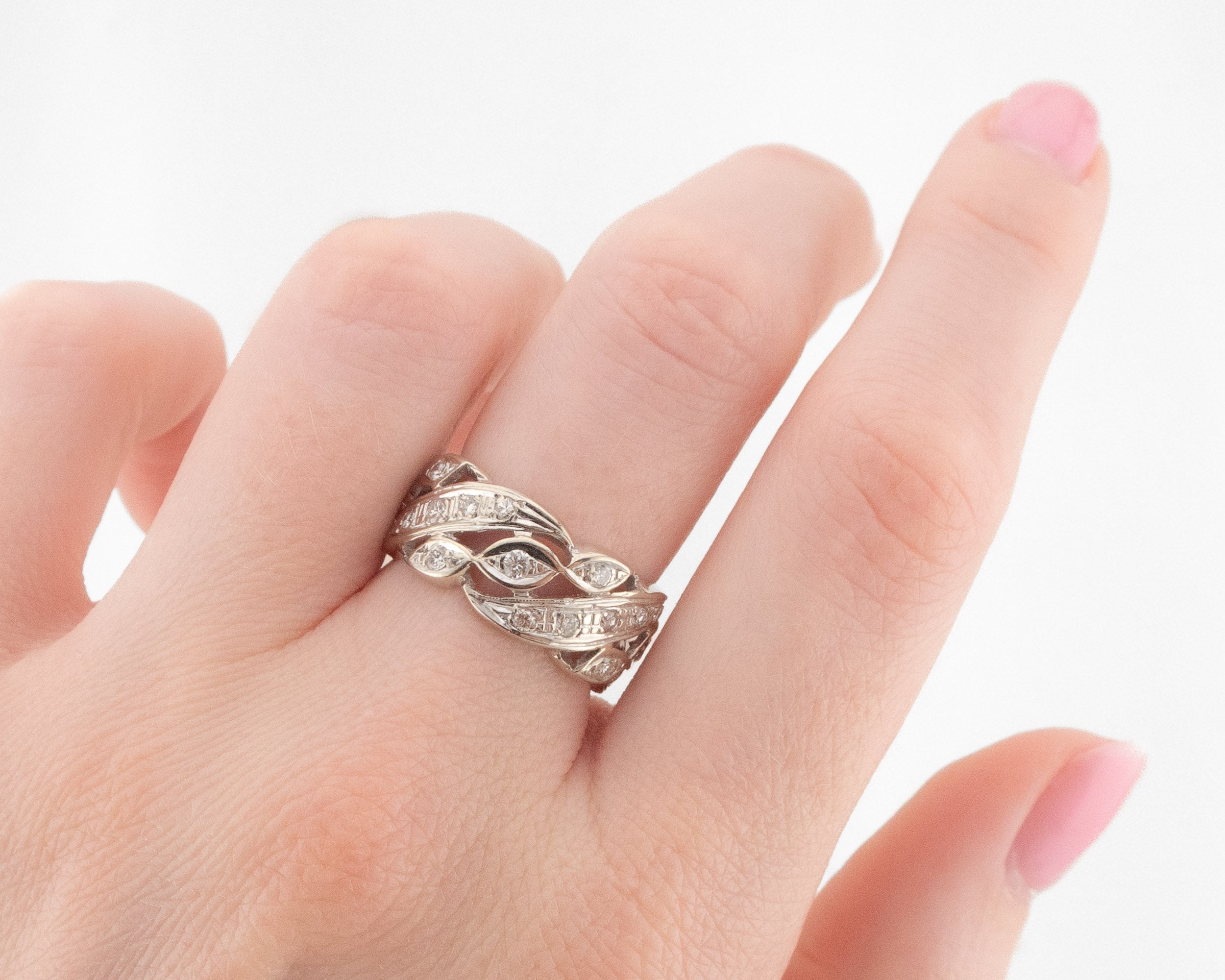 Midcentury Diamond Openwork Eternity Band