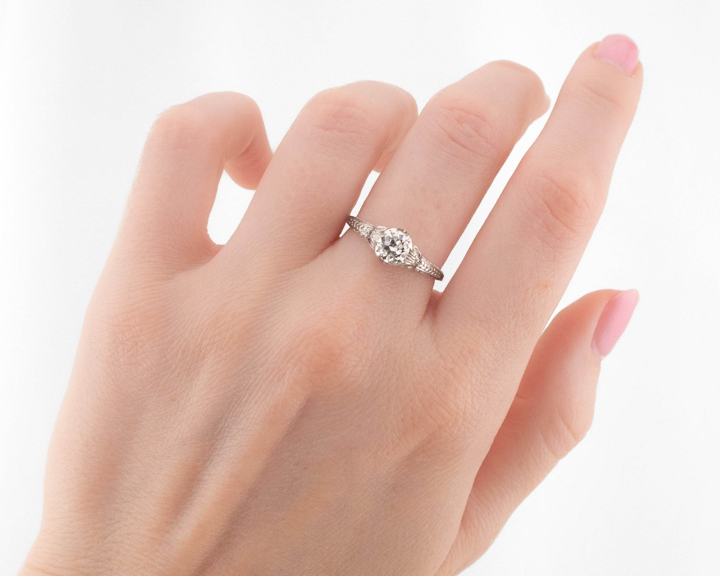 Circa 1930 Art Deco Platinum Engagement Ring