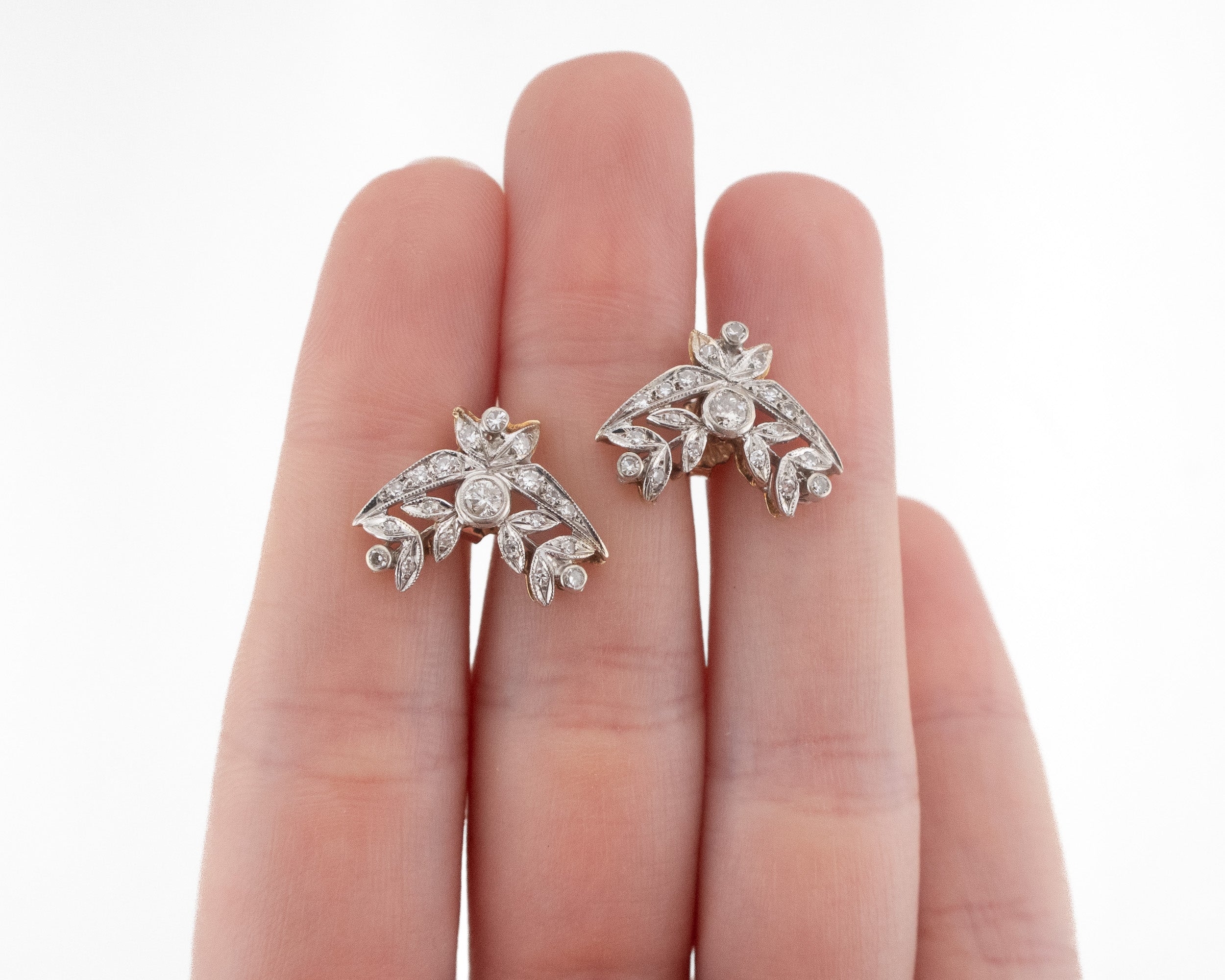 Midcentury Two-Tone Diamond Earrings