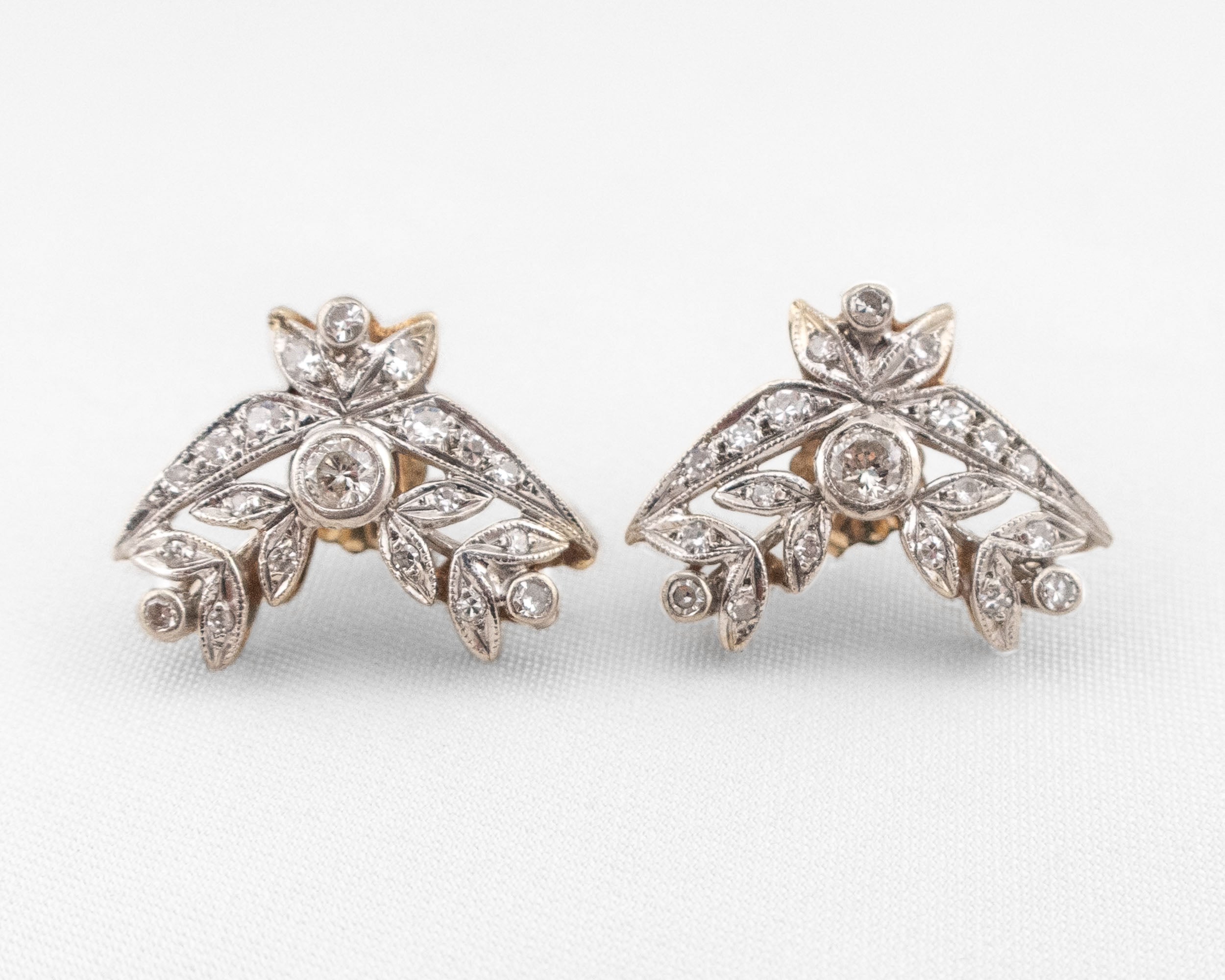 Midcentury Two-Tone Diamond Earrings