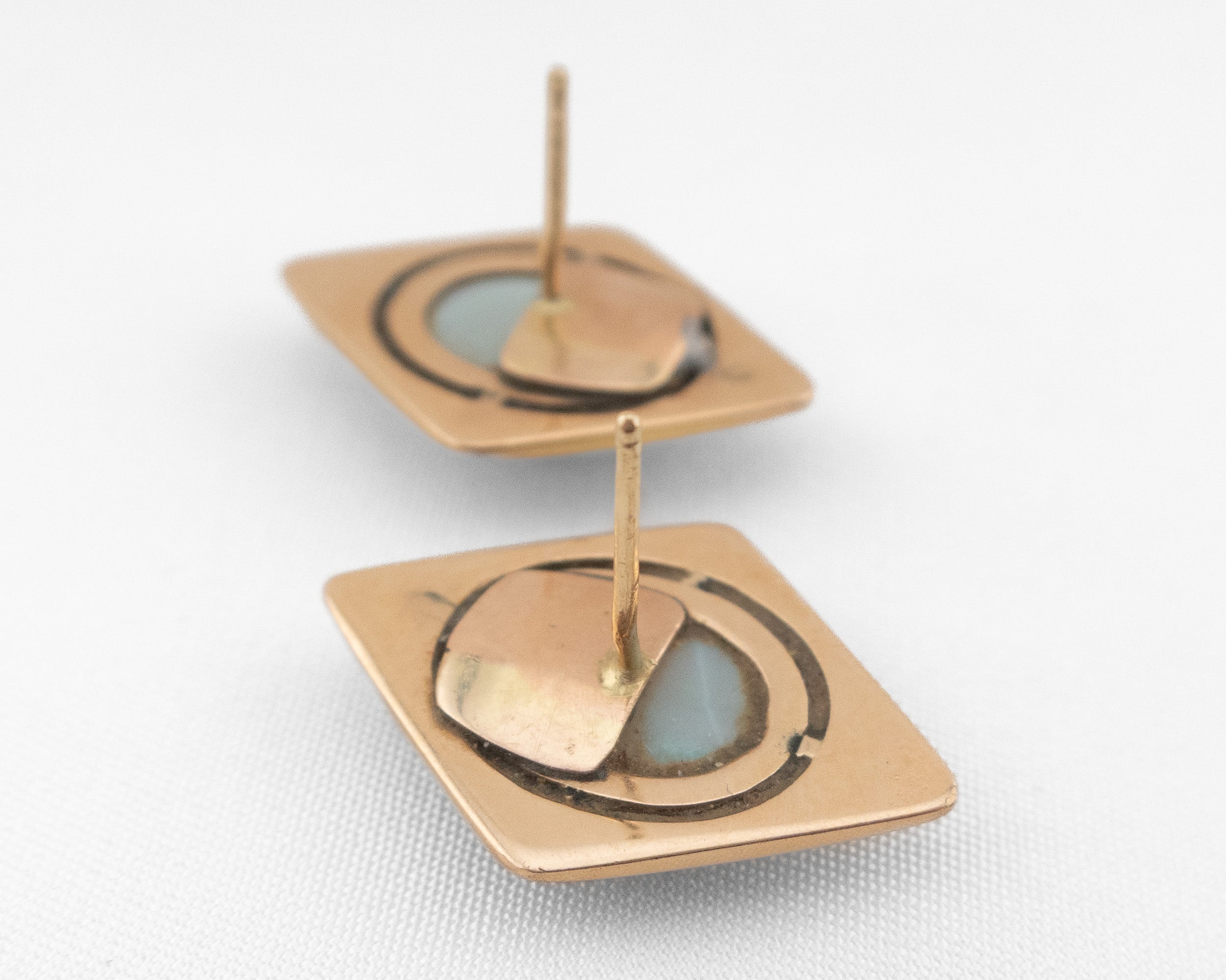 Art Deco Engraved Opal Gold Earrings