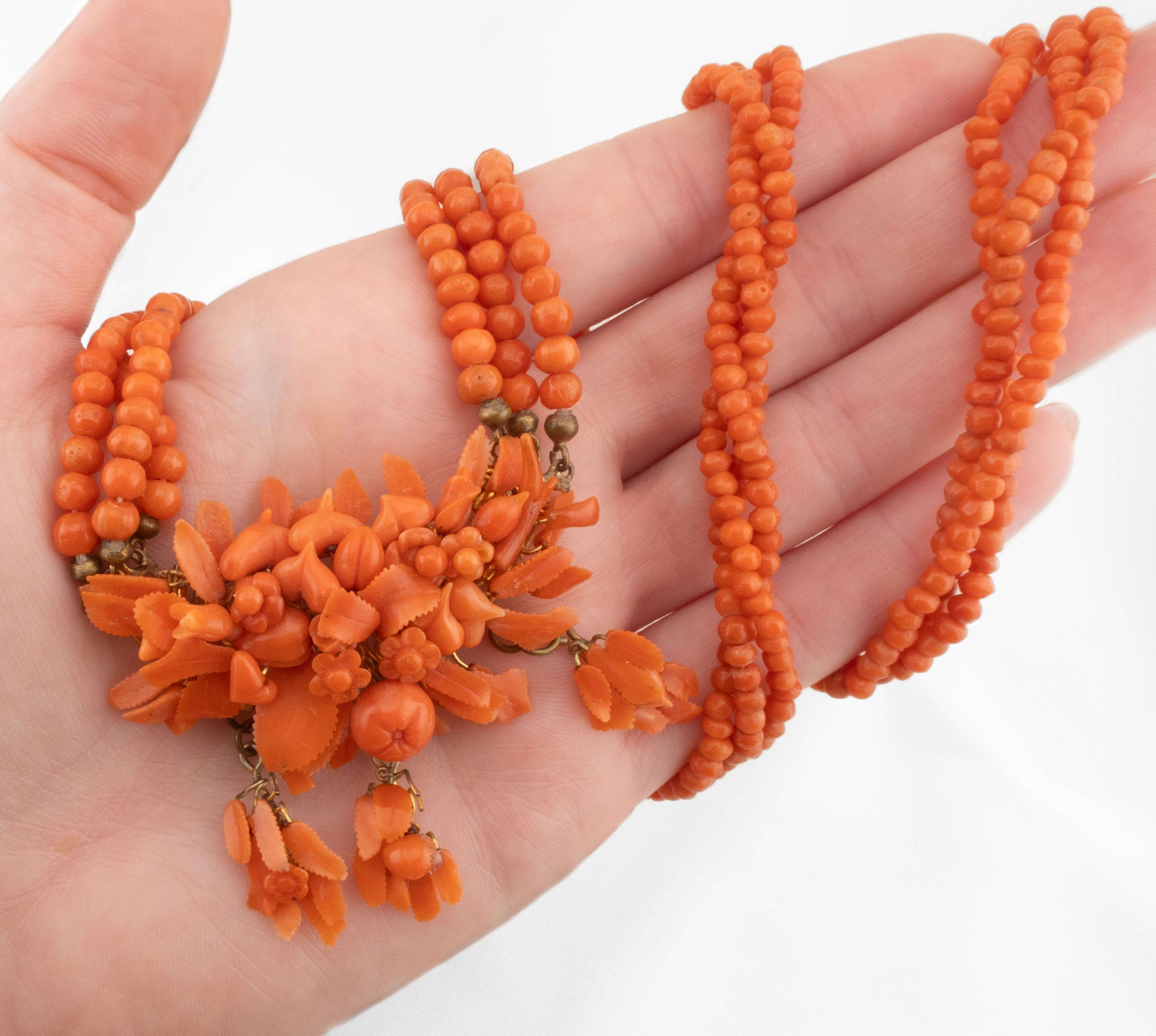 Midcentury Carved Coral Necklace