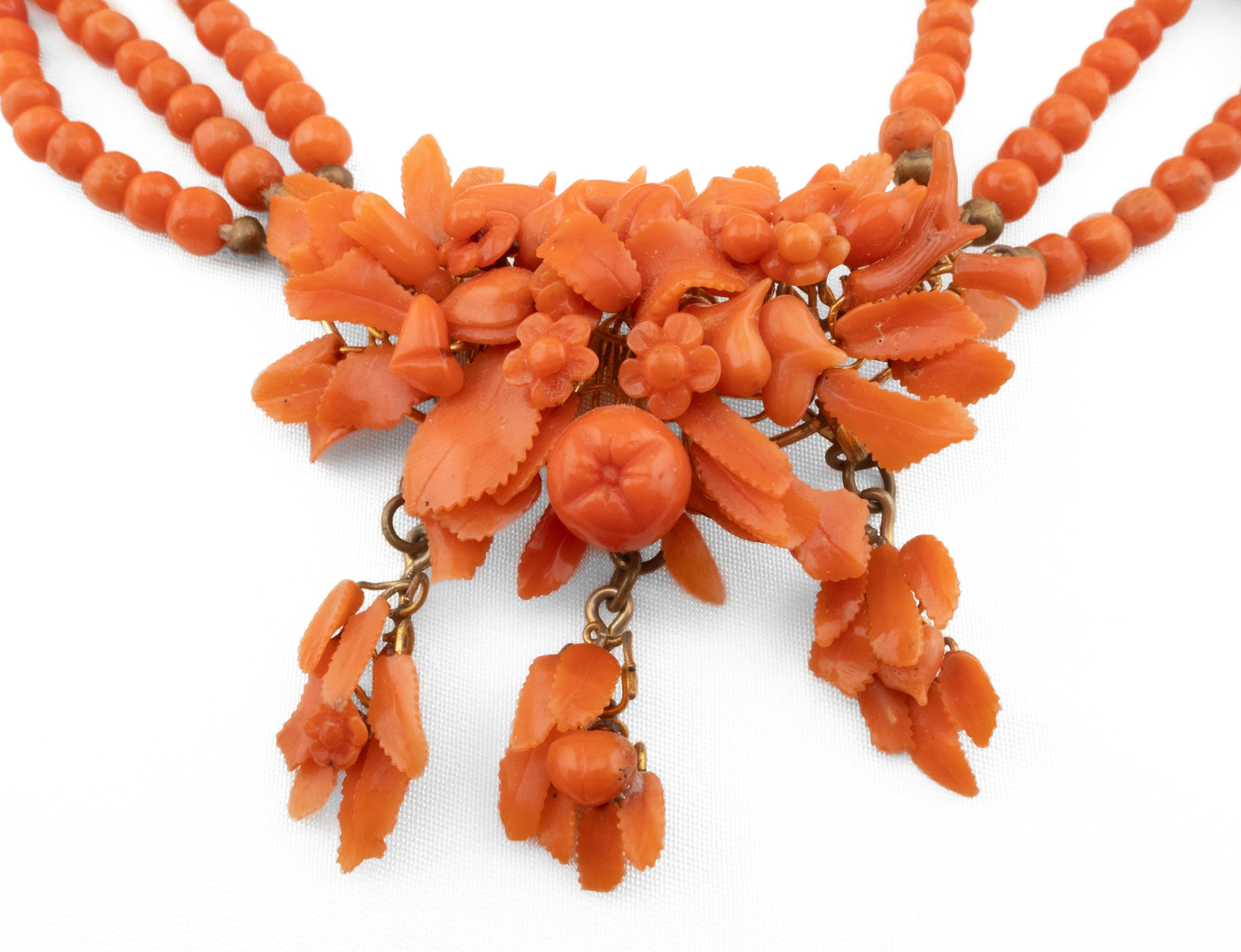 Midcentury Carved Coral Necklace