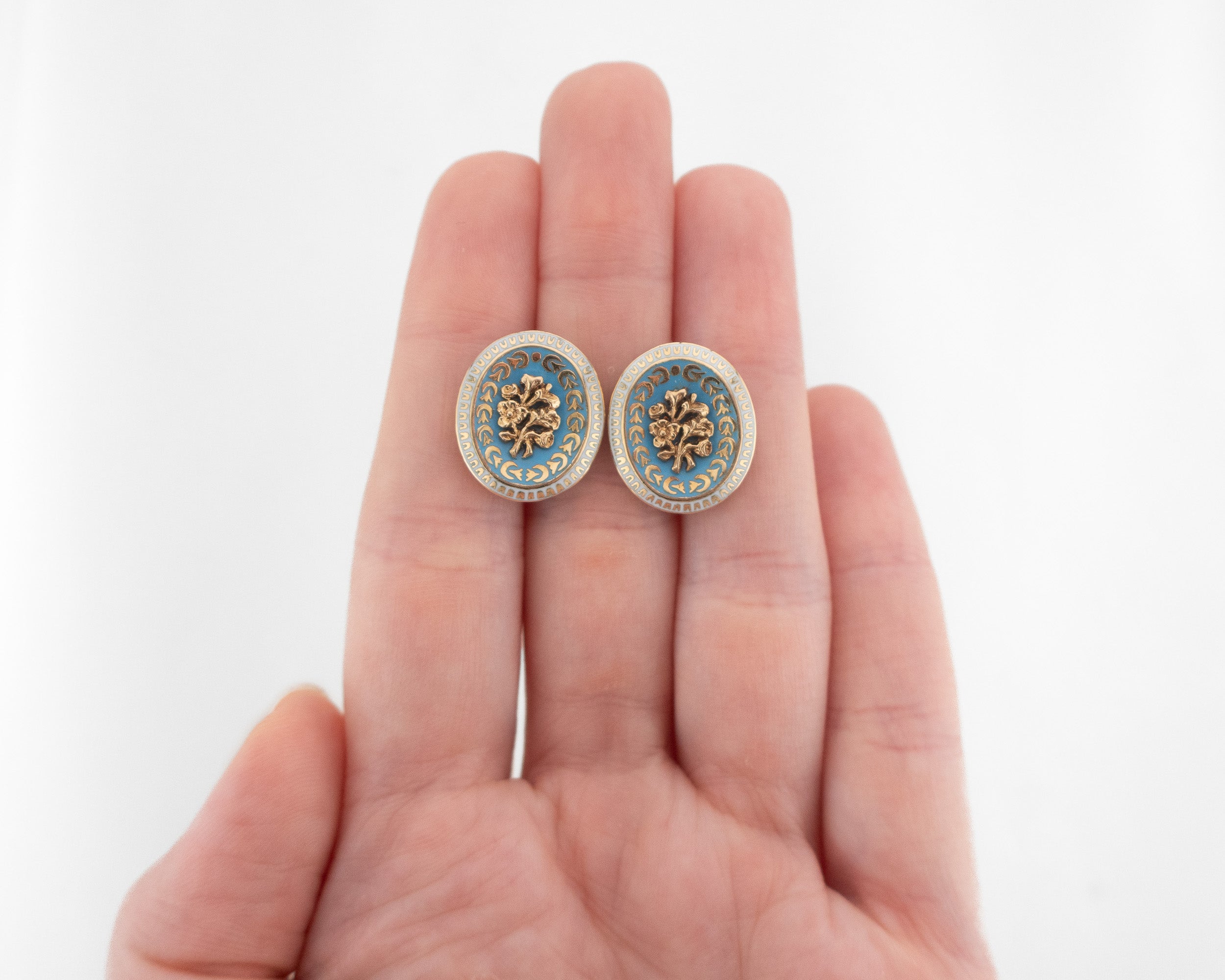 Victorian Revival Enamel Stud Earrings