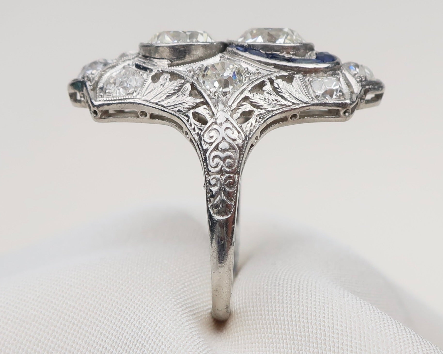 Art Deco North-South Diamond & Sapphire Cocktail Ring