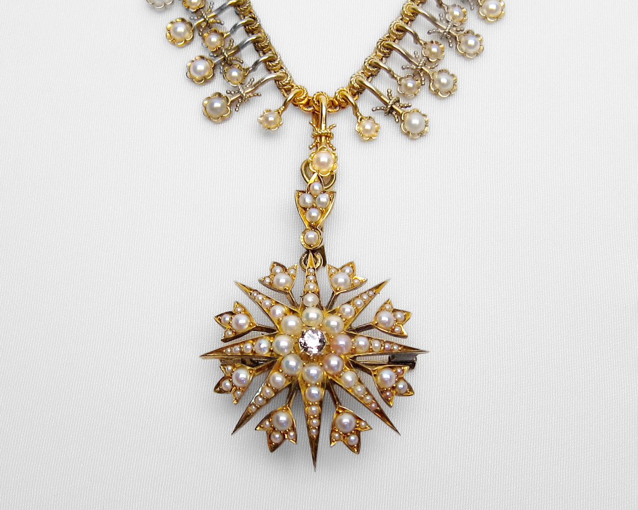 Circa 1870 Seed Pearl and Diamond Necklace