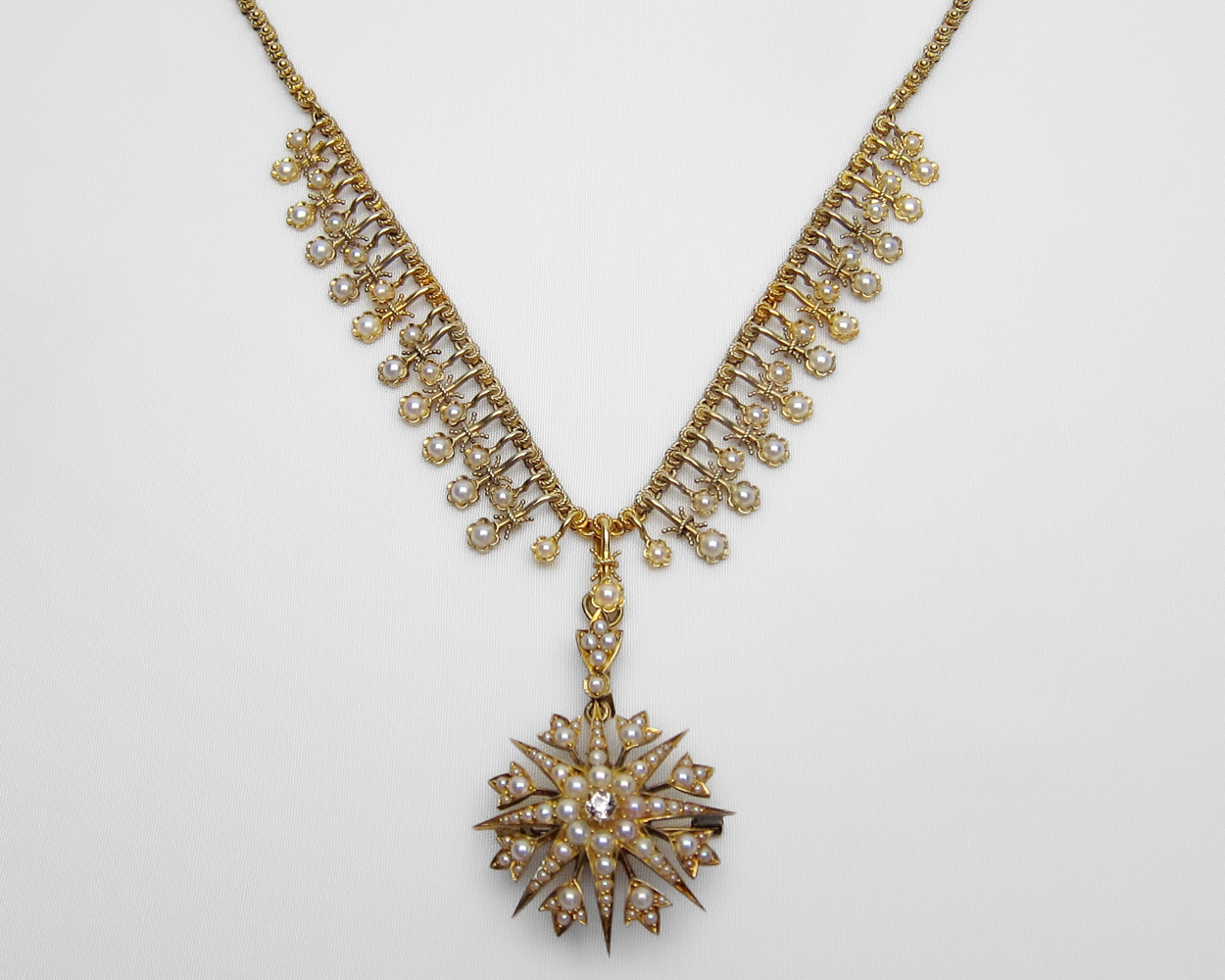 Circa 1870 Seed Pearl and Diamond Necklace