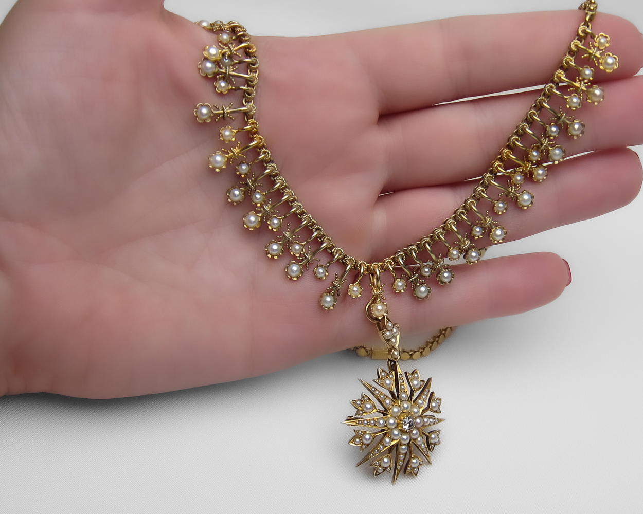 Circa 1870 Seed Pearl and Diamond Necklace