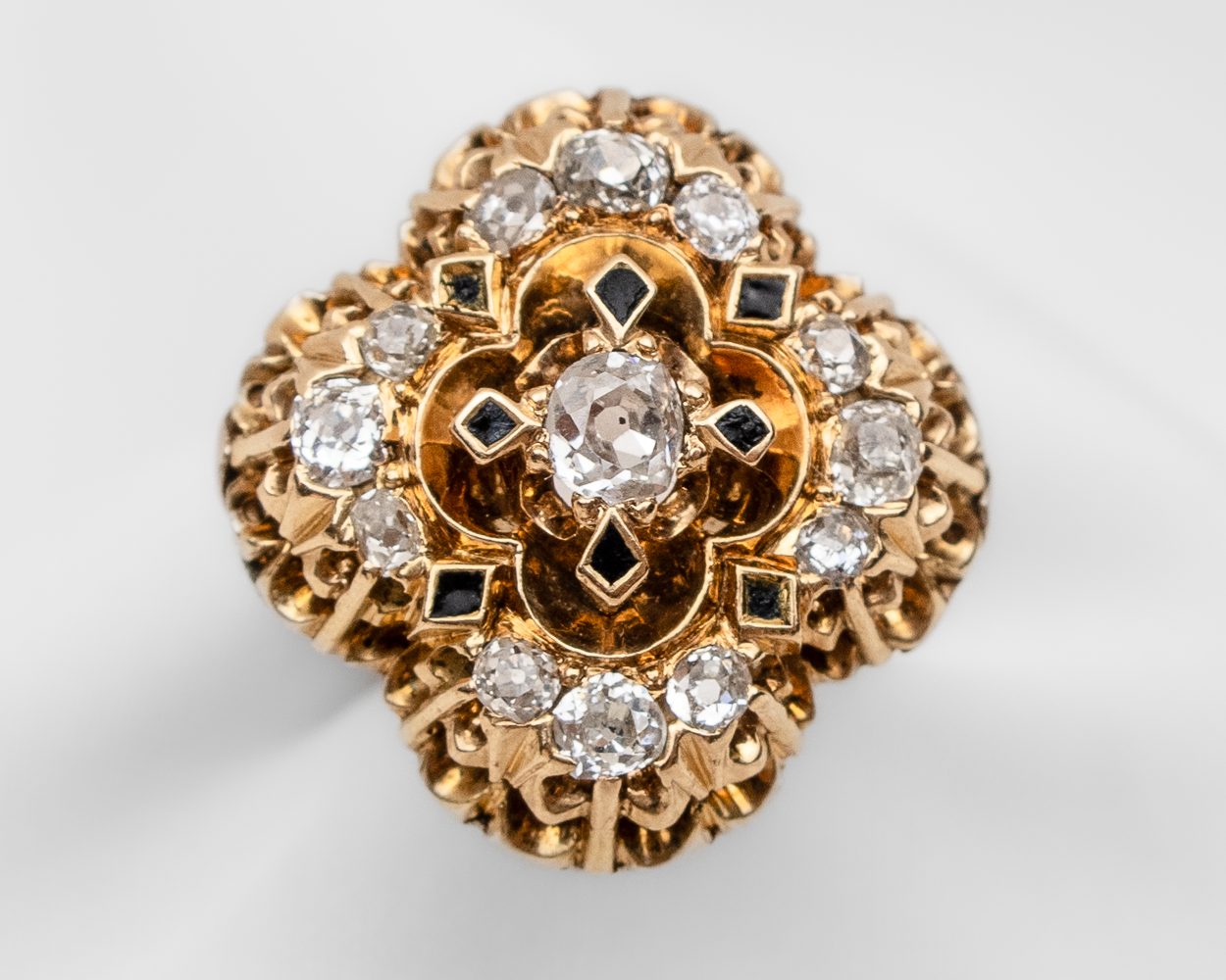 Victorian Mine-Cut Diamond Cluster Ring