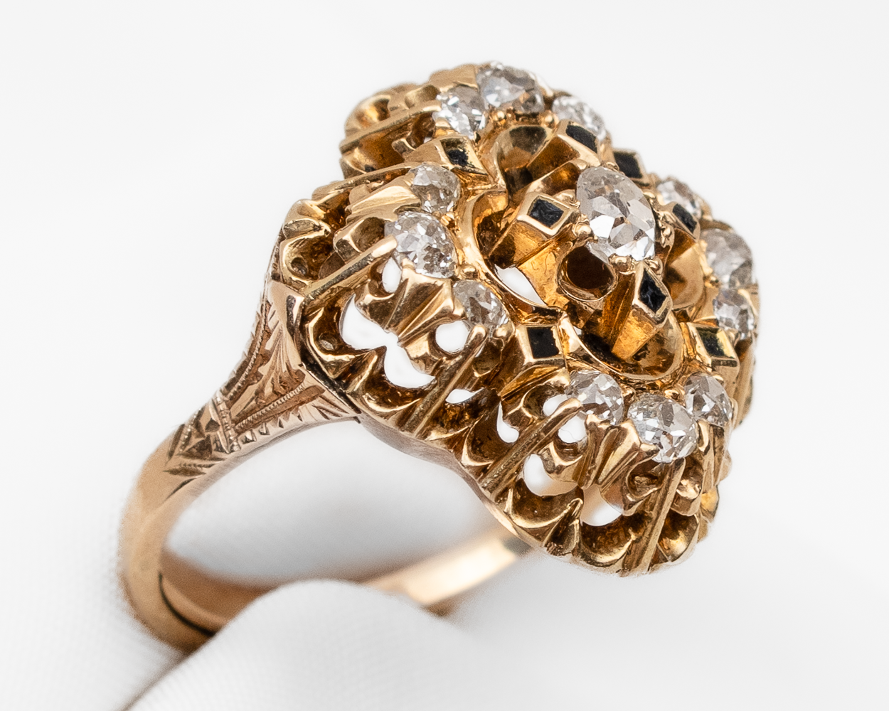 Victorian Mine-Cut Diamond Cluster Ring