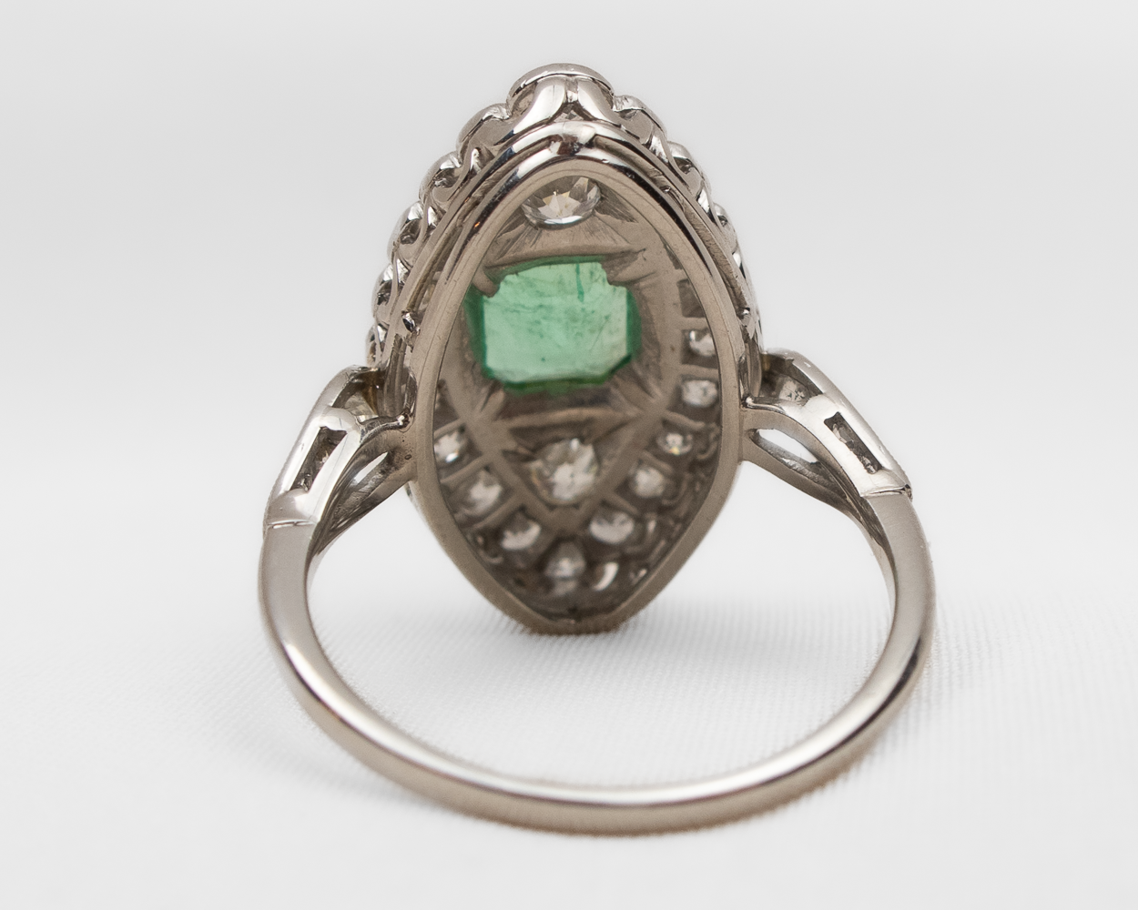 Midcentury Emerald and Diamond Marquis Ring