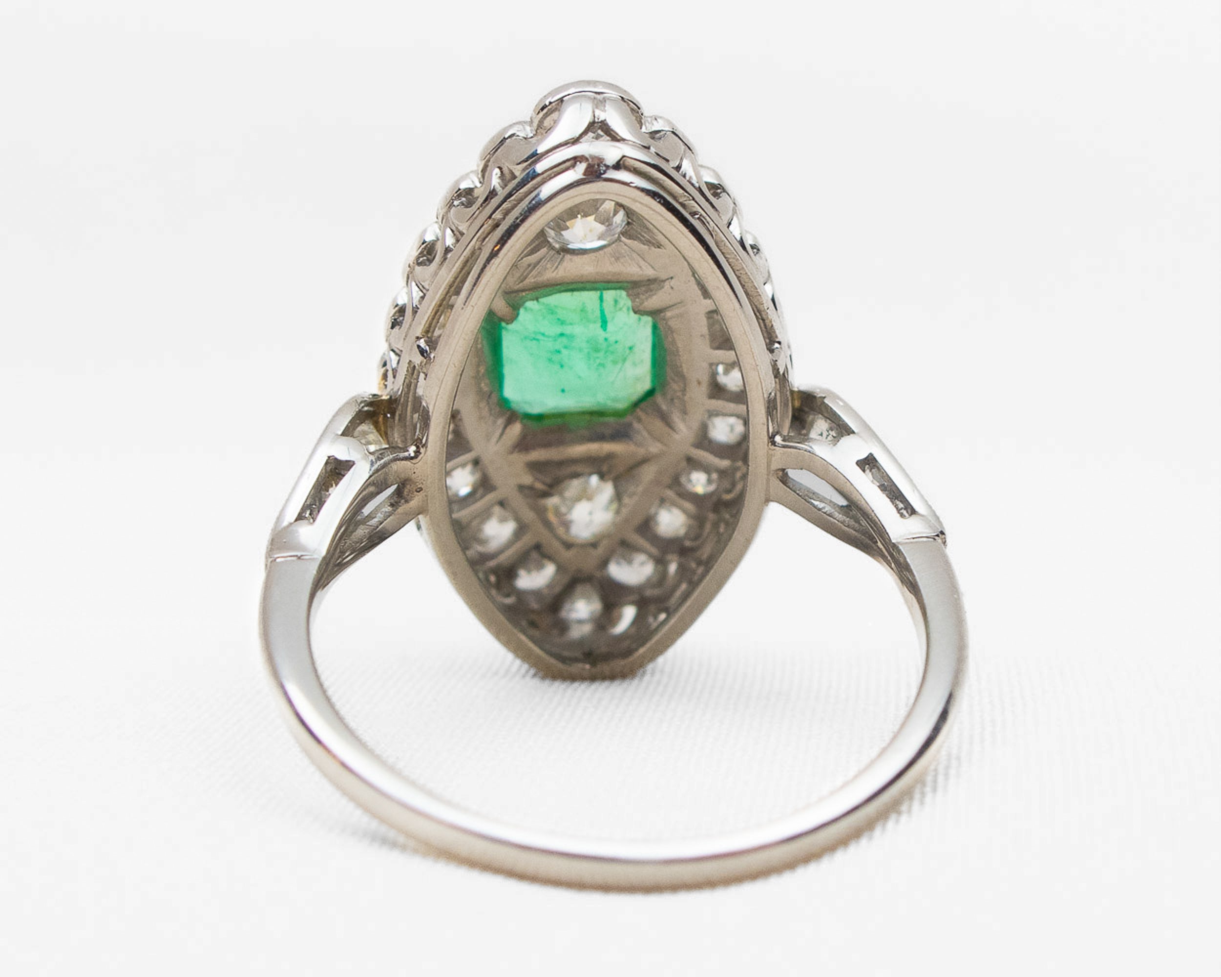 Circa 1950 Emerald & Diamond Navette Ring