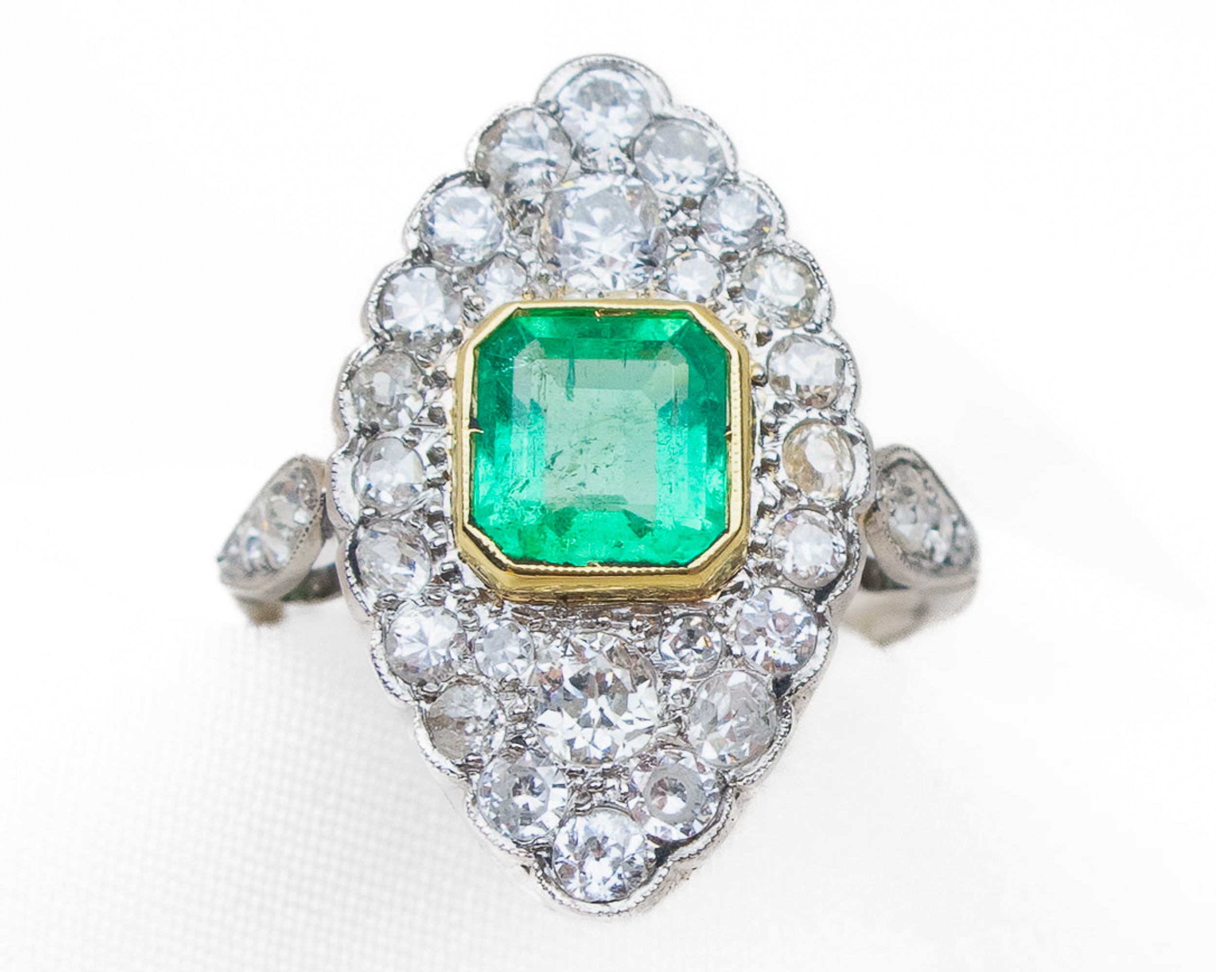 Circa 1950 Emerald & Diamond Navette Ring