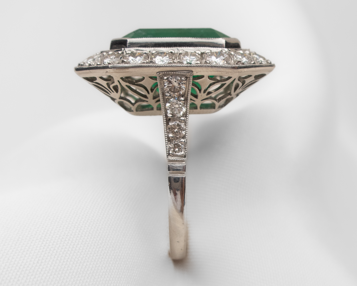 Midcentury Emerald Diamond Halo Ring