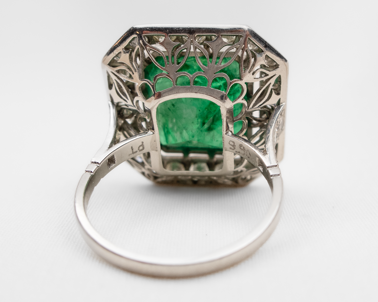 Midcentury Emerald Diamond Halo Ring