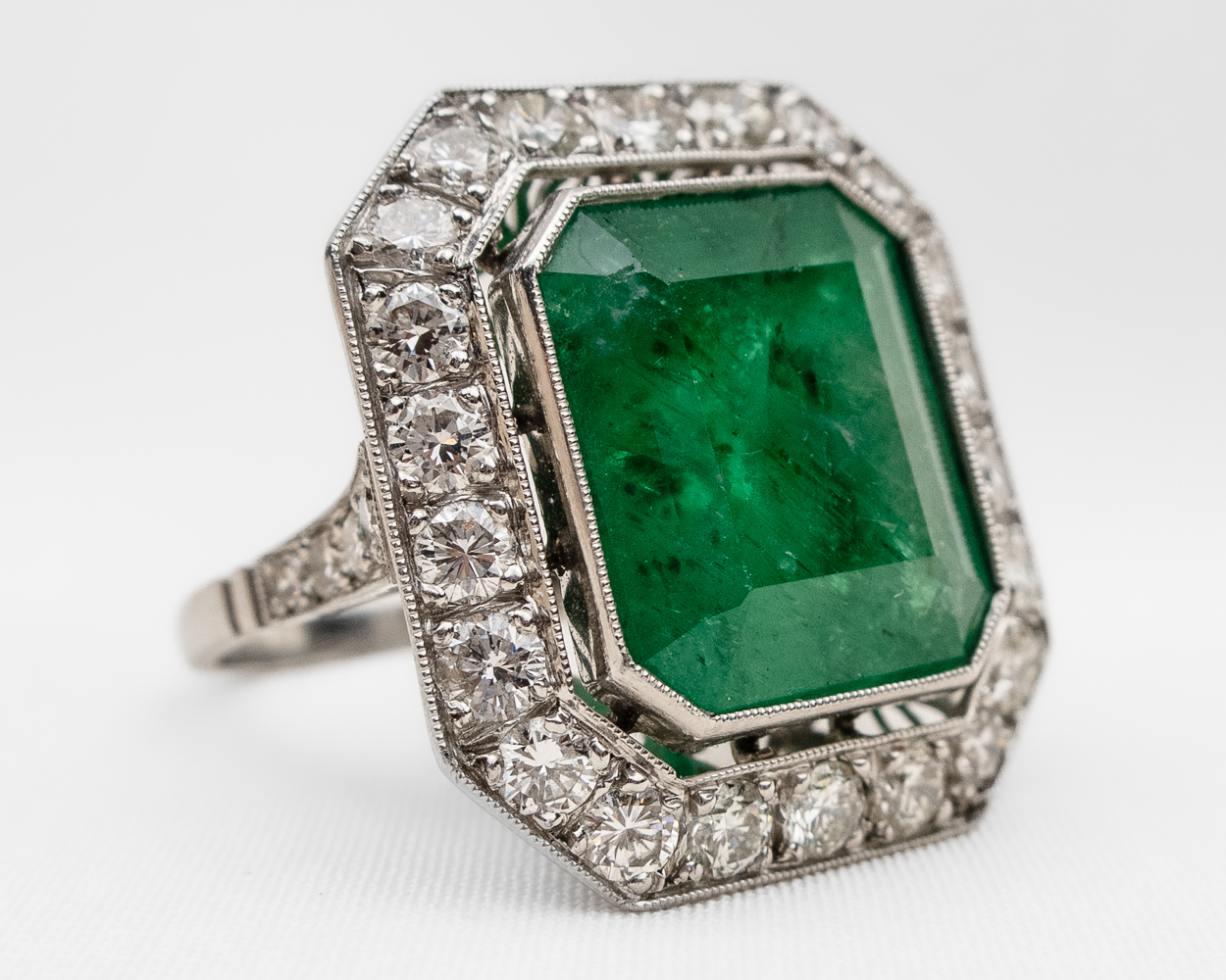 Midcentury Emerald Diamond Halo Ring