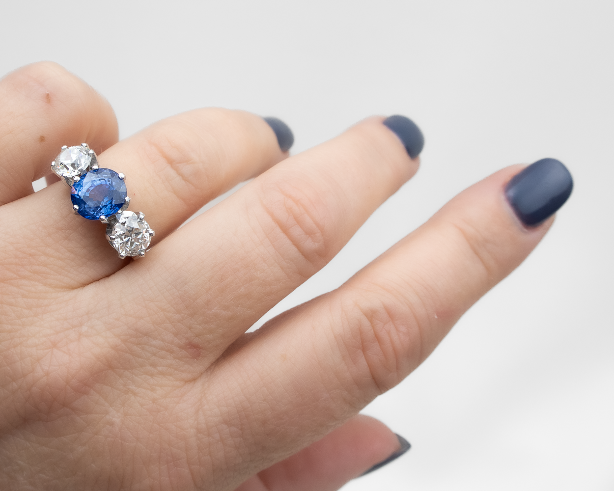 Art Deco 3-Stone Sapphire Diamond Ring — Isadoras Antique Jewelry