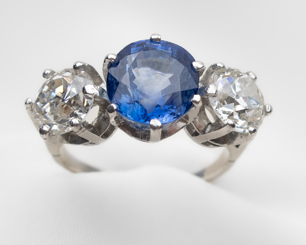 Art Deco 3-Stone Sapphire & Diamond Ring