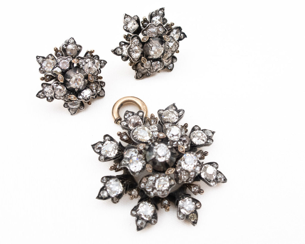 Victorian Diamond Earrings & Pendant Set