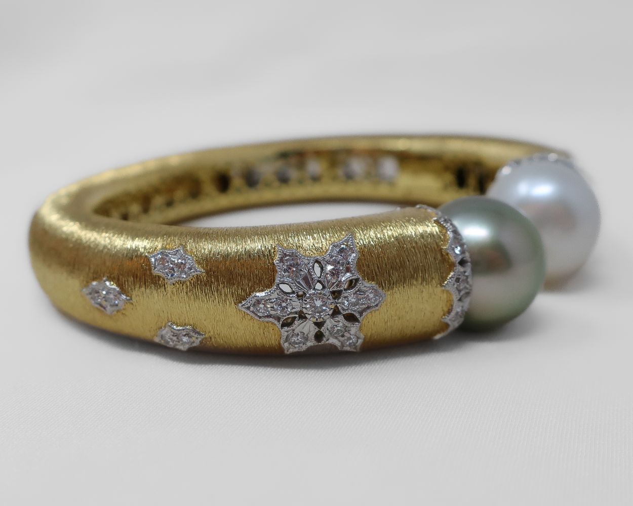 Vintage Bangle with Diamonds & Pearls