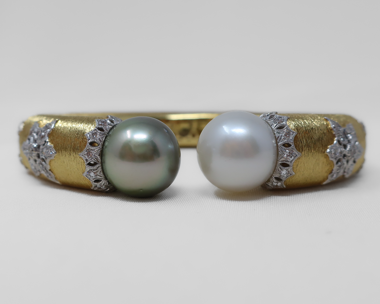 Vintage Bangle with Diamonds & Pearls